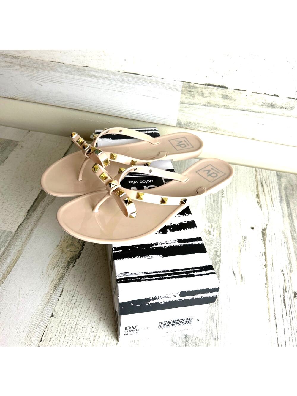 Dolce Vita Womens 8 Sunkissed Blush Jelly Slip-On Sandals Gold Studded Bow NEW